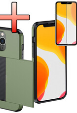 NoXx Hoes Geschikt voor iPhone 11 Pro Hoesje Pasjeshouder Hard Cover Met Screenprotector Shock Proof Hard Case Hoes Met Kaarthouder - Donker Groen