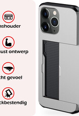 NoXx Hoes Geschikt voor iPhone 11 Pro Hoesje Pasjeshouder Hard Cover Met Screenprotector Shock Proof Hard Case Hoes Met Kaarthouder - Grijs