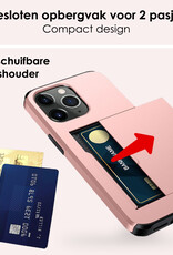 NoXx Hoes Geschikt voor iPhone 11 Pro Hoesje Pasjeshouder Hard Cover Met Screenprotector Shock Proof Hard Case Hoes Met Kaarthouder - Rosé Goud
