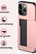 NoXx Hoes Geschikt voor iPhone 11 Pro Hoesje Pasjeshouder Hard Cover Met Screenprotector Shock Proof Hard Case Hoes Met Kaarthouder - Rosé Goud