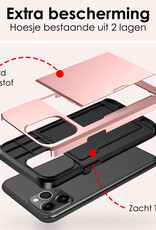 NoXx Hoes Geschikt voor iPhone 11 Pro Hoesje Pasjeshouder Hard Cover Met Screenprotector Shock Proof Hard Case Hoes Met Kaarthouder - Rosé Goud