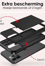 NoXx Hoes Geschikt voor iPhone 11 Pro Hoesje Pasjeshouder Hard Cover Met Screenprotector Shock Proof Hard Case Hoes Met Kaarthouder - Zwart
