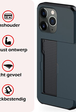 NoXx Hoes Geschikt voor iPhone 11 Pro Hoesje Pasjeshouder Hard Cover Met 2x Screenprotector Shock Proof Hard Case Hoes Met Kaarthouder - Donker Blauw