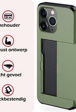 NoXx Hoes Geschikt voor iPhone 11 Pro Hoesje Pasjeshouder Hard Cover Met 2x Screenprotector Shock Proof Hard Case Hoes Met Kaarthouder - Donker Groen