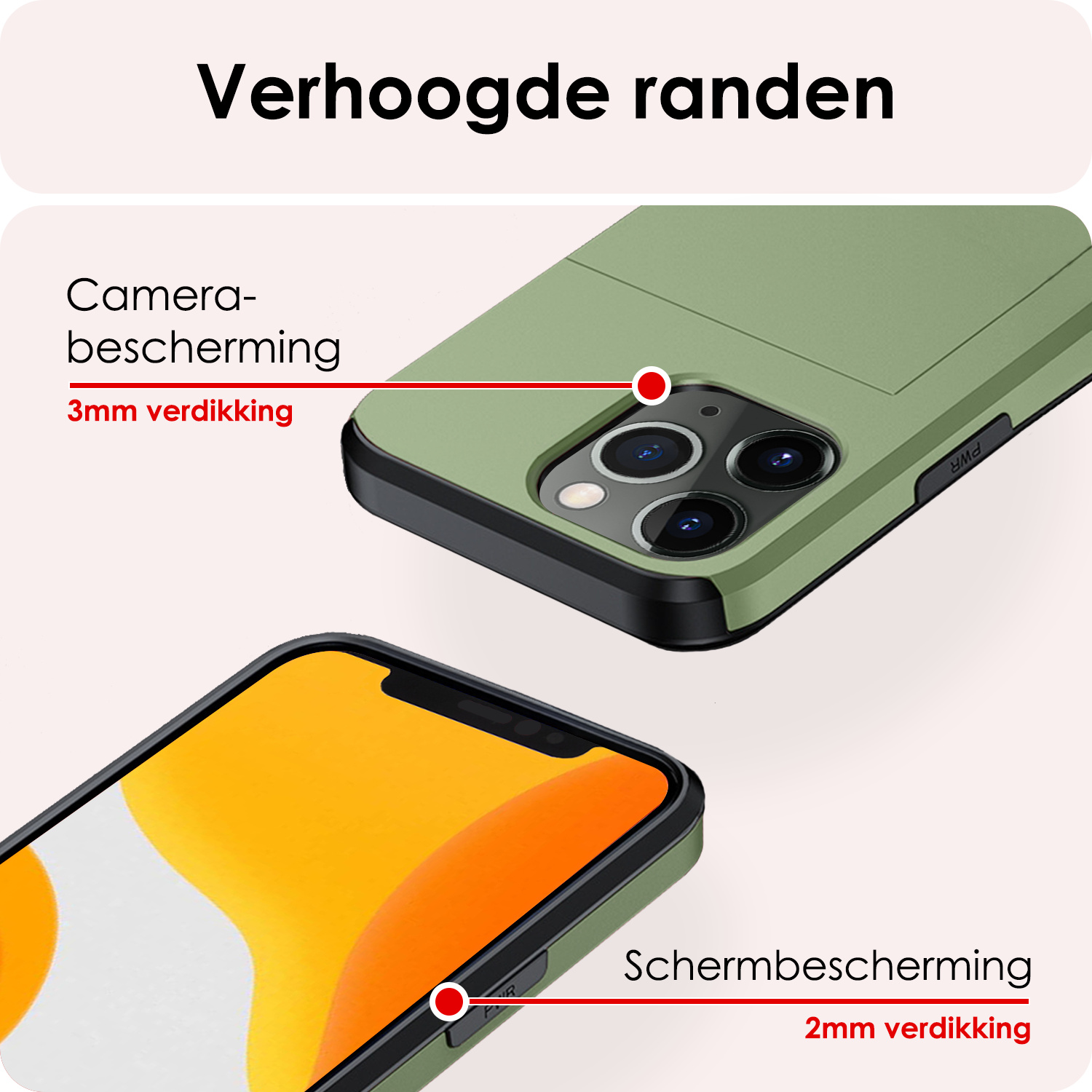 NoXx Hoes Geschikt voor iPhone 11 Pro Hoesje Pasjeshouder Hard Cover Met 2x Screenprotector Shock Proof Hard Case Hoes Met Kaarthouder - Donker Groen