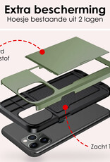 NoXx Hoes Geschikt voor iPhone 11 Pro Hoesje Pasjeshouder Hard Cover Met 2x Screenprotector Shock Proof Hard Case Hoes Met Kaarthouder - Donker Groen
