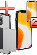 NoXx Hoes Geschikt voor iPhone 11 Pro Hoesje Pasjeshouder Hard Cover Met 2x Screenprotector Shock Proof Hard Case Hoes Met Kaarthouder - Grijs
