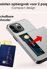 NoXx Hoes Geschikt voor iPhone 11 Pro Hoesje Pasjeshouder Hard Cover Met 2x Screenprotector Shock Proof Hard Case Hoes Met Kaarthouder - Grijs