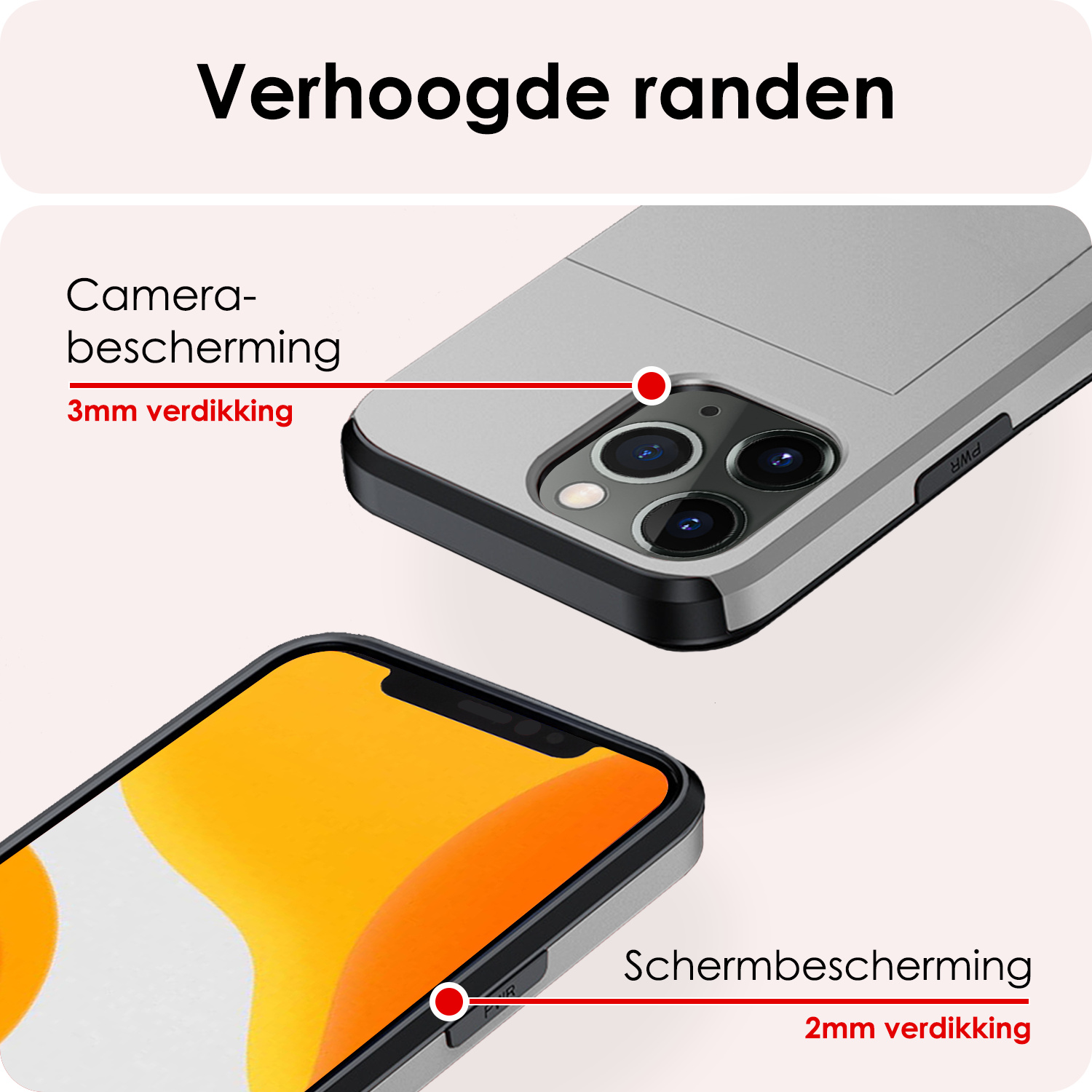 NoXx Hoes Geschikt voor iPhone 11 Pro Hoesje Pasjeshouder Hard Cover Met 2x Screenprotector Shock Proof Hard Case Hoes Met Kaarthouder - Grijs
