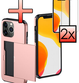 NoXx NoXx iPhone 11 Pro Hoesje Pashouder Hard Met 2x Screenprotector - Rosé Goud