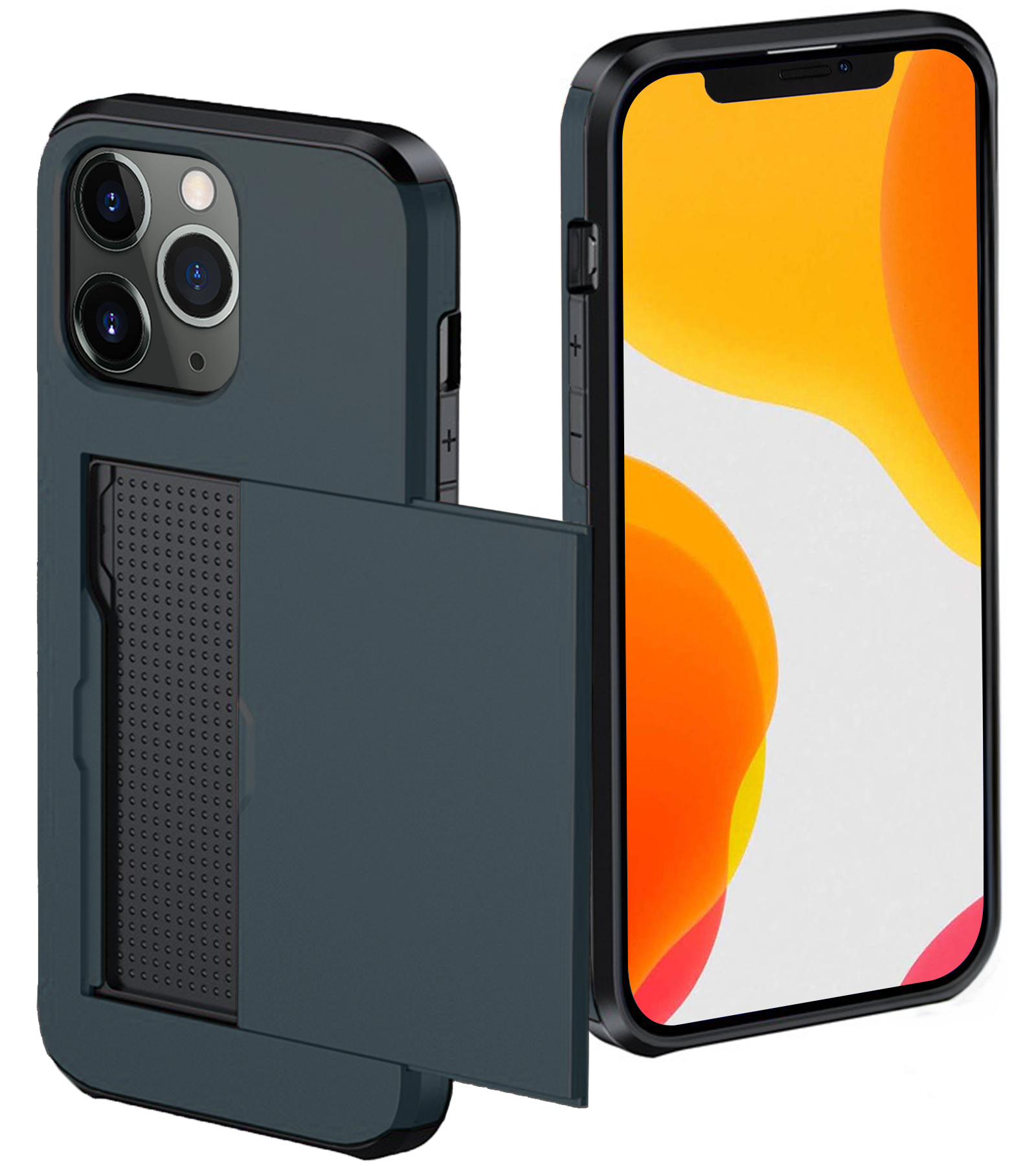 NoXx Hoes Geschikt voor iPhone 11 Pro Max Hoesje Pasjeshouder Hard Cover Shock Proof Hard Case Hoes Met Kaarthouder - Donker Blauw