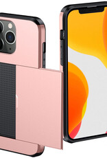 NoXx Hoes Geschikt voor iPhone 11 Pro Max Hoesje Pasjeshouder Hard Cover Shock Proof Hard Case Hoes Met Kaarthouder - Rosé Goud