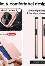 NoXx Hoes Geschikt voor iPhone 11 Pro Max Hoesje Pasjeshouder Hard Cover Shock Proof Hard Case Hoes Met Kaarthouder - Rosé Goud