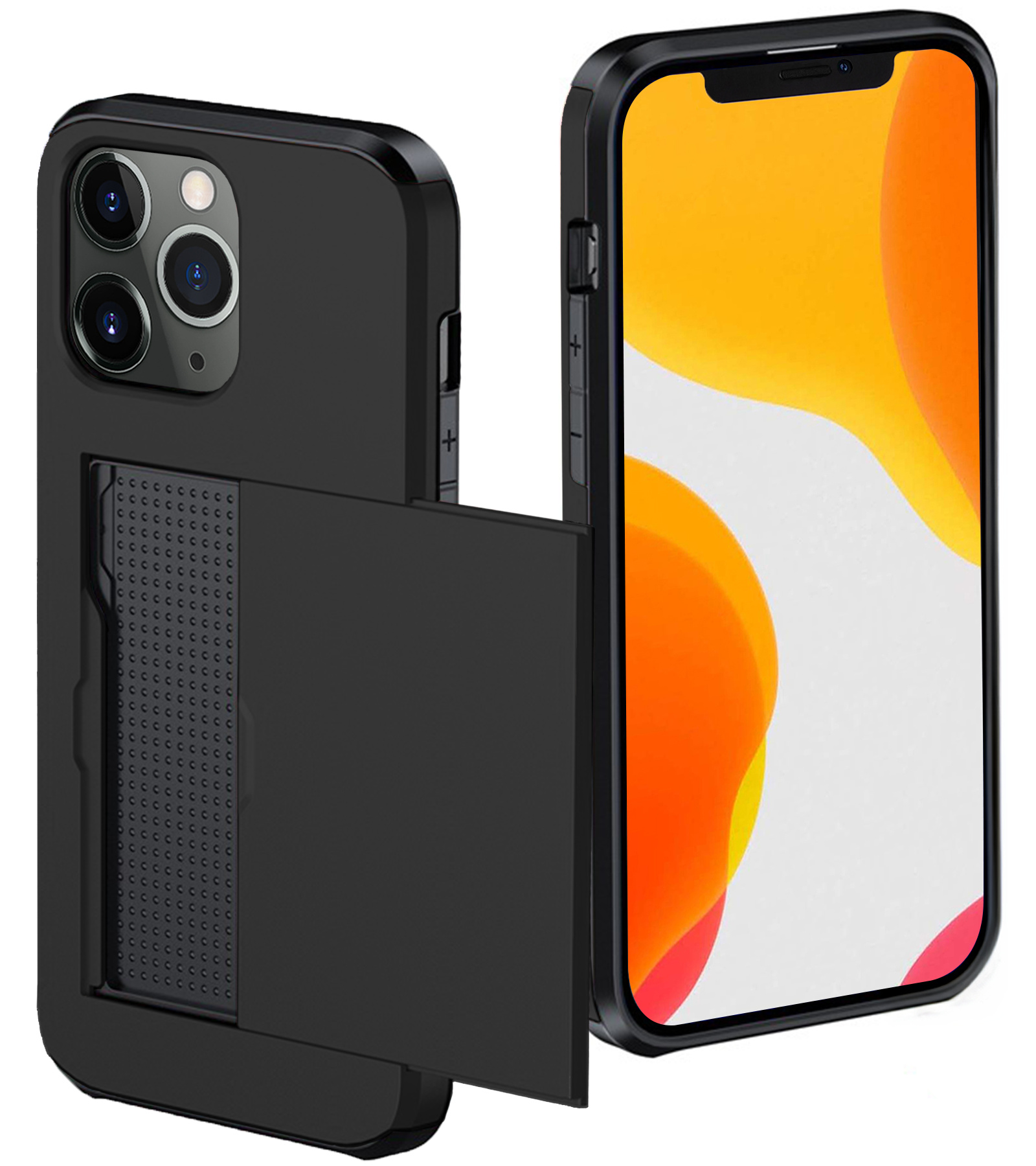 NoXx Hoes Geschikt voor iPhone 11 Pro Max Hoesje Pasjeshouder Hard Cover Shock Proof Hard Case Hoes Met Kaarthouder - Zwart