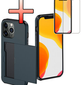 NoXx NoXx iPhone 11 Pro Max Hoesje Pashouder Hard Met Screenprotector - Donker Blauw