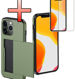 NoXx NoXx iPhone 11 Pro Max Hoesje Pashouder Hard Met Screenprotector - Donker Groen