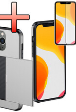 NoXx Hoes Geschikt voor iPhone 11 Pro Max Hoesje Pasjeshouder Hard Cover Met Screenprotector Shock Proof Hard Case Hoes Met Kaarthouder - Grijs