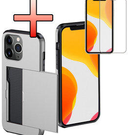 NoXx NoXx iPhone 11 Pro Max Hoesje Pashouder Hard Met Screenprotector - Grijs