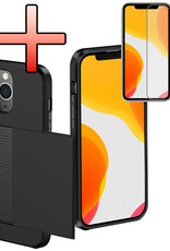 NoXx Hoes Geschikt voor iPhone 11 Pro Max Hoesje Pasjeshouder Hard Cover Met Screenprotector Shock Proof Hard Case Hoes Met Kaarthouder - Zwart