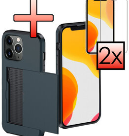 NoXx NoXx iPhone 11 Pro Max Hoesje Pashouder Hard Met 2x Screenprotector - Donker Blauw