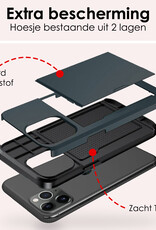 NoXx Hoes Geschikt voor iPhone 11 Pro Max Hoesje Pasjeshouder Hard Cover Met 2x Screenprotector Shock Proof Hard Case Hoes Met Kaarthouder - Donker Blauw