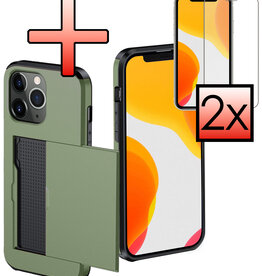 NoXx NoXx iPhone 11 Pro Max Hoesje Pashouder Hard Met 2x Screenprotector - Donker Groen