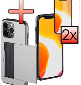 NoXx NoXx iPhone 11 Pro Max Hoesje Pashouder Hard Met 2x Screenprotector - Grijs