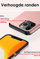 NoXx Hoes Geschikt voor iPhone 11 Pro Max Hoesje Pasjeshouder Hard Cover Met 2x Screenprotector Shock Proof Hard Case Hoes Met Kaarthouder - Rosé Goud