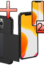 NoXx Hoes Geschikt voor iPhone 11 Pro Max Hoesje Pasjeshouder Hard Cover Met 2x Screenprotector Shock Proof Hard Case Hoes Met Kaarthouder - Zwart