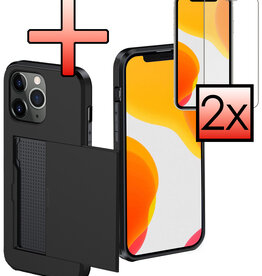 NoXx NoXx iPhone 11 Pro Max Hoesje Pashouder Hard Met 2x Screenprotector - Zwart