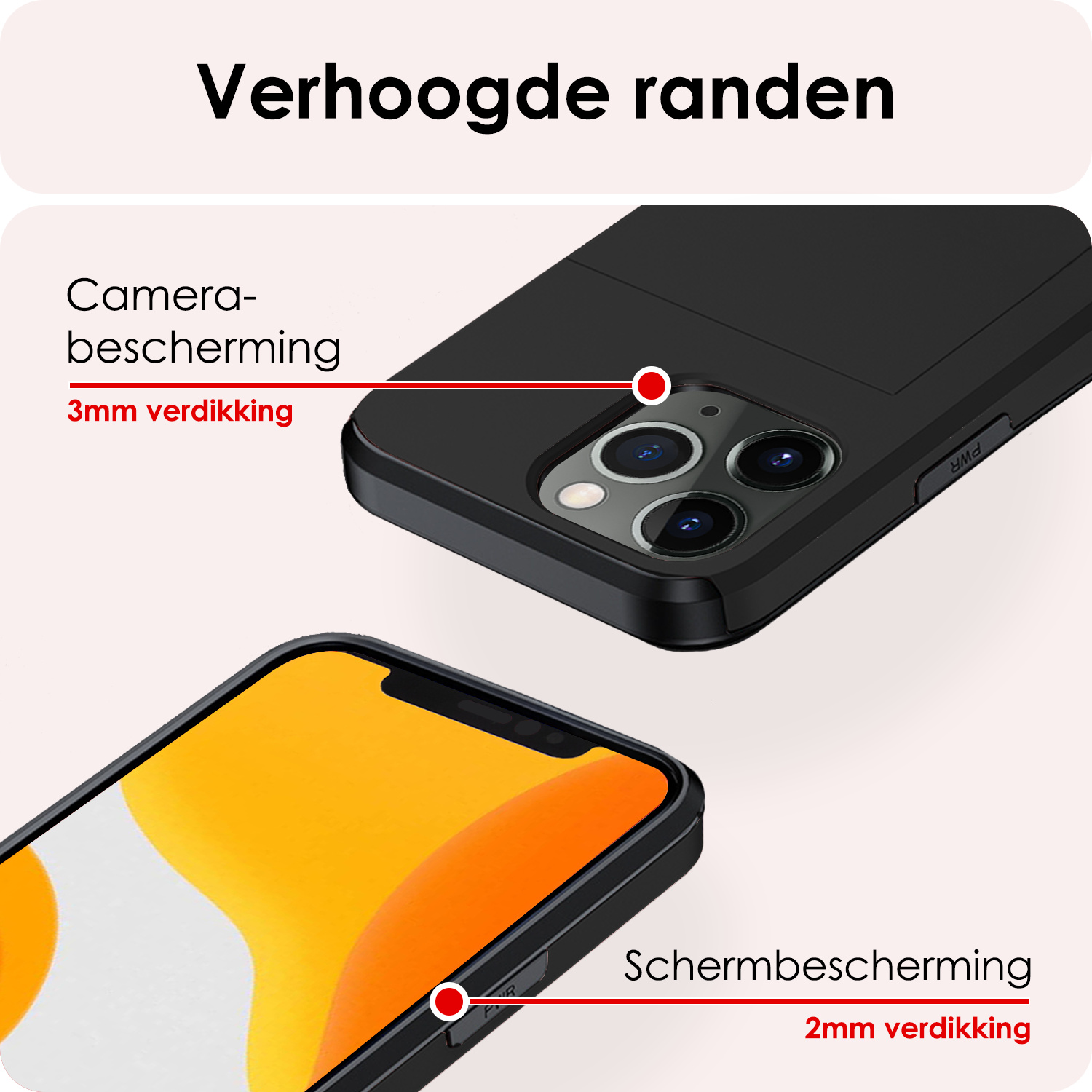 NoXx Hoes Geschikt voor iPhone 11 Pro Max Hoesje Pasjeshouder Hard Cover Met 2x Screenprotector Shock Proof Hard Case Hoes Met Kaarthouder - Zwart