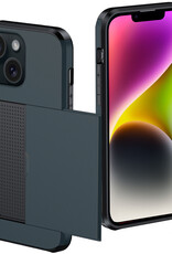 NoXx Hoes Geschikt voor iPhone 14 Hoesje Pasjeshouder Hard Cover Shock Proof Hard Case Hoes Met Kaarthouder - Donker Blauw