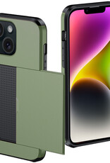 NoXx Hoes Geschikt voor iPhone 14 Hoesje Pasjeshouder Hard Cover Shock Proof Hard Case Hoes Met Kaarthouder - Donker Groen