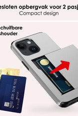 NoXx Hoes Geschikt voor iPhone 14 Hoesje Pasjeshouder Hard Cover Shock Proof Hard Case Hoes Met Kaarthouder - Grijs
