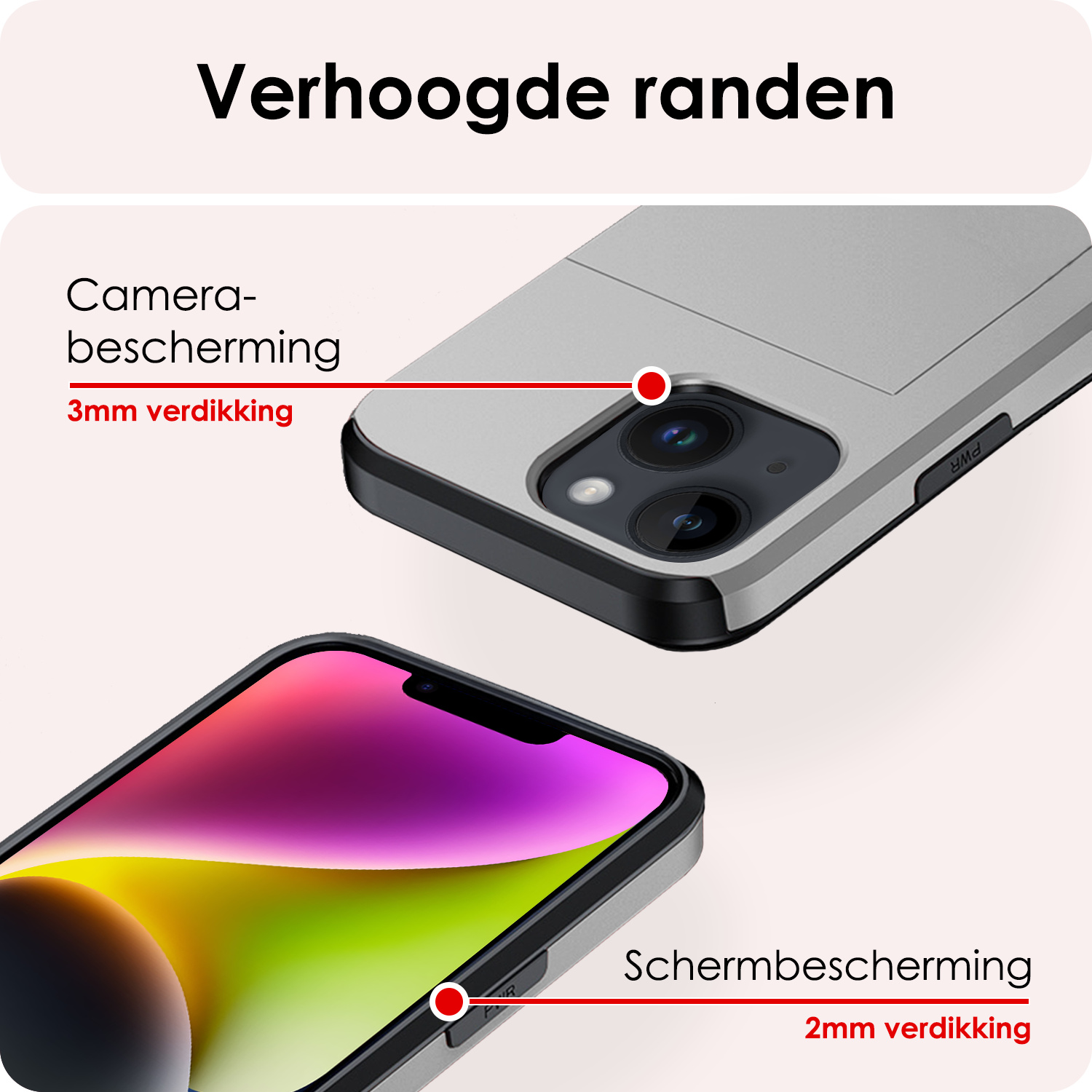 NoXx Hoes Geschikt voor iPhone 14 Hoesje Pasjeshouder Hard Cover Shock Proof Hard Case Hoes Met Kaarthouder - Grijs