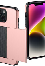 NoXx Hoes Geschikt voor iPhone 14 Hoesje Pasjeshouder Hard Cover Shock Proof Hard Case Hoes Met Kaarthouder - Rosé Goud