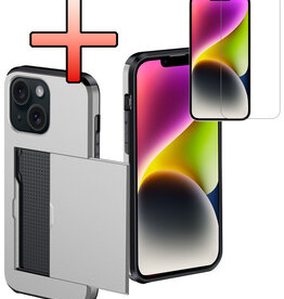 NoXx NoXx iPhone 14 Hoesje Pashouder Hard Met Screenprotector - Grijs
