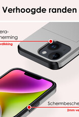NoXx Hoes Geschikt voor iPhone 14 Hoesje Pasjeshouder Hard Cover Met Screenprotector Shock Proof Hard Case Hoes Met Kaarthouder - Grijs