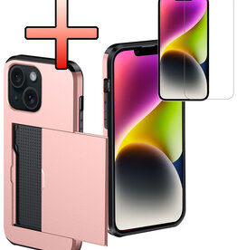 NoXx NoXx iPhone 14 Hoesje Pashouder Hard Met Screenprotector - Rosé Goud