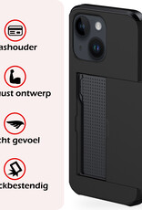 NoXx Hoes Geschikt voor iPhone 14 Hoesje Pasjeshouder Hard Cover Met Screenprotector Shock Proof Hard Case Hoes Met Kaarthouder - Zwart