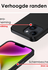 NoXx Hoes Geschikt voor iPhone 14 Hoesje Pasjeshouder Hard Cover Met Screenprotector Shock Proof Hard Case Hoes Met Kaarthouder - Zwart