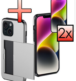 NoXx NoXx iPhone 14 Hoesje Pashouder Hard Met 2x Screenprotector - Grijs
