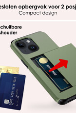 NoXx Hoes Geschikt voor iPhone 14 Plus Hoesje Pasjeshouder Hard Cover Shock Proof Hard Case Hoes Met Kaarthouder - Donker Groen