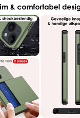 NoXx Hoes Geschikt voor iPhone 14 Plus Hoesje Pasjeshouder Hard Cover Shock Proof Hard Case Hoes Met Kaarthouder - Donker Groen