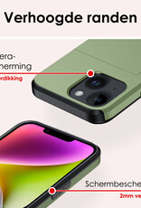 NoXx Hoes Geschikt voor iPhone 14 Plus Hoesje Pasjeshouder Hard Cover Met Screenprotector Shock Proof Hard Case Hoes Met Kaarthouder - Donker Groen