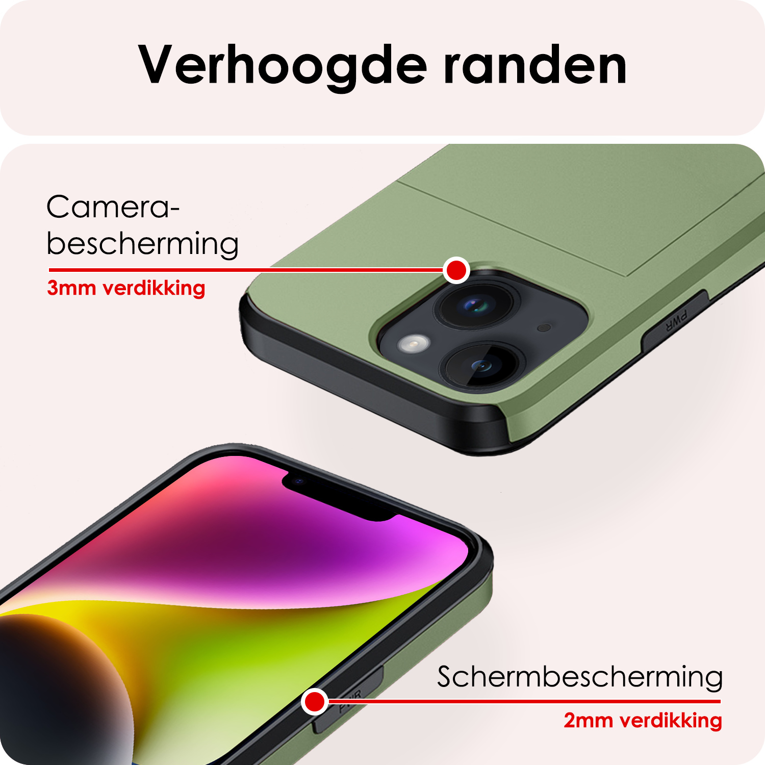 NoXx Hoes Geschikt voor iPhone 14 Plus Hoesje Pasjeshouder Hard Cover Met Screenprotector Shock Proof Hard Case Hoes Met Kaarthouder - Donker Groen