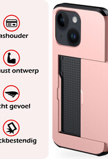 NoXx Hoes Geschikt voor iPhone 14 Plus Hoesje Pasjeshouder Hard Cover Met Screenprotector Shock Proof Hard Case Hoes Met Kaarthouder - Rosé Goud