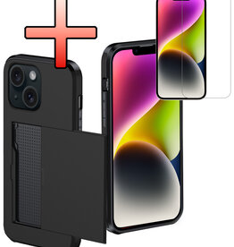 NoXx NoXx iPhone 14 Plus Hoesje Pashouder Hard Met Screenprotector - Zwart