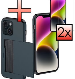 NoXx NoXx iPhone 14 Plus Hoesje Pashouder Hard Met 2x Screenprotector - Donker Blauw