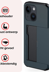 NoXx Hoes Geschikt voor iPhone 14 Plus Hoesje Pasjeshouder Hard Cover Met 2x Screenprotector Shock Proof Hard Case Hoes Met Kaarthouder - Donker Blauw
